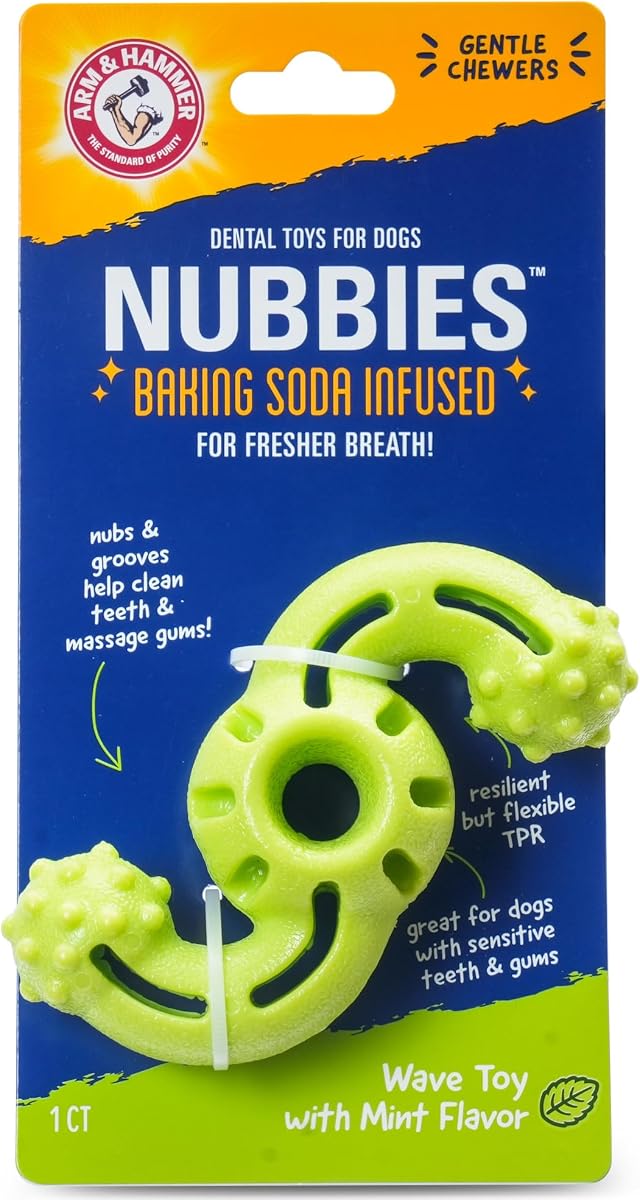 Arm & Hammer Nubbies Wave Juguete masticable dental para perros, sabor a menta | Construcción de TPR, infusión de bicarbonato de sodio, diseño sin relleno, reduce la placa y el sarro, para masticadores suaves