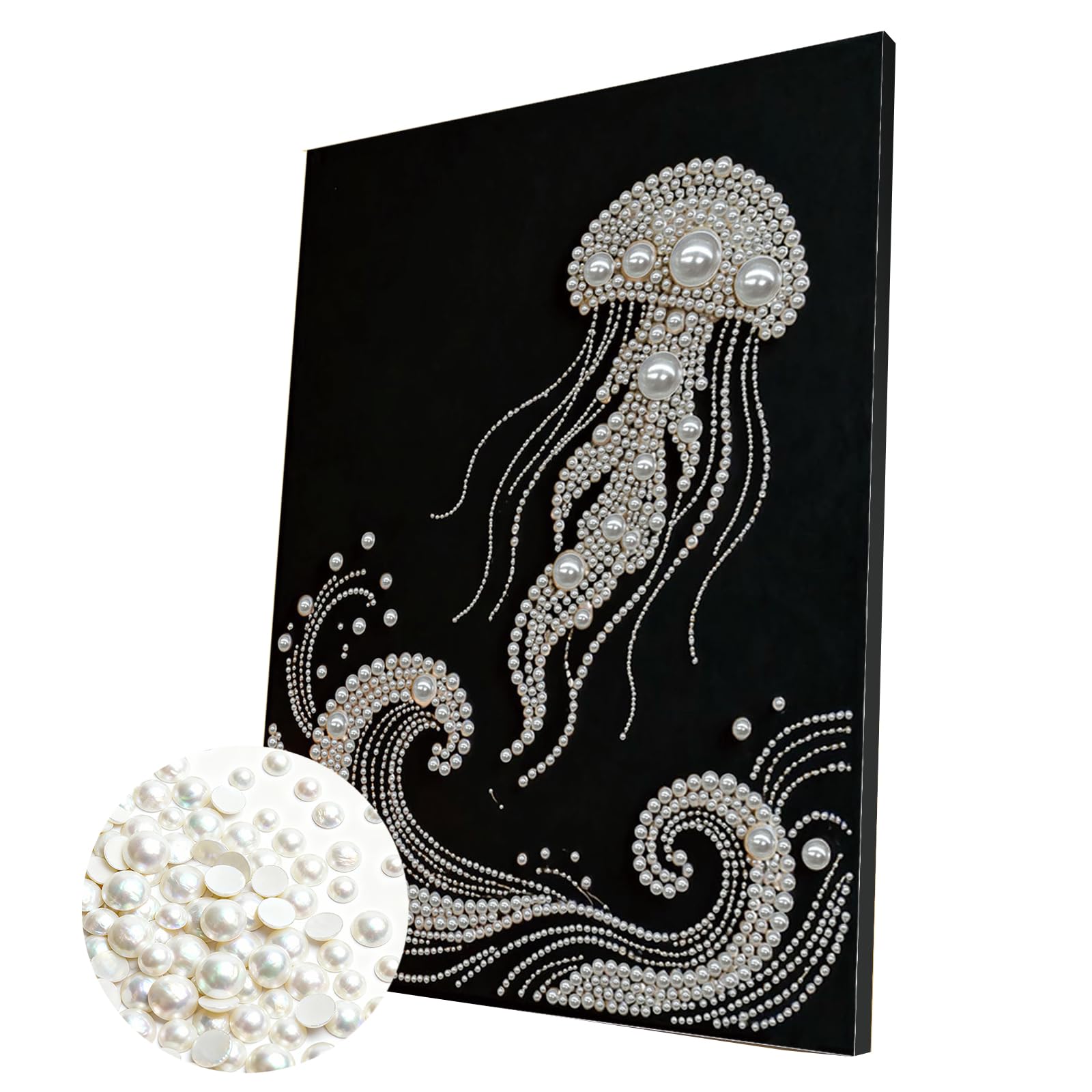 DIY Pearl Painting Kit with Wooden Frame, 3D Plastic Pearl Gemstone Ocean Art Craft for Adults Beginners, Diamond Art Kits for Adults, Home Wall Decor Ready Gift for Women(Jellyfish)(30 * 40cm)