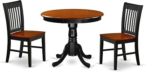East West Furniture ANNO3-BCH-W Juego de mesa y sillas de cocina de 3 piezas contiene una mesa de comedor redonda con pedestal y 2 sillas de asiento