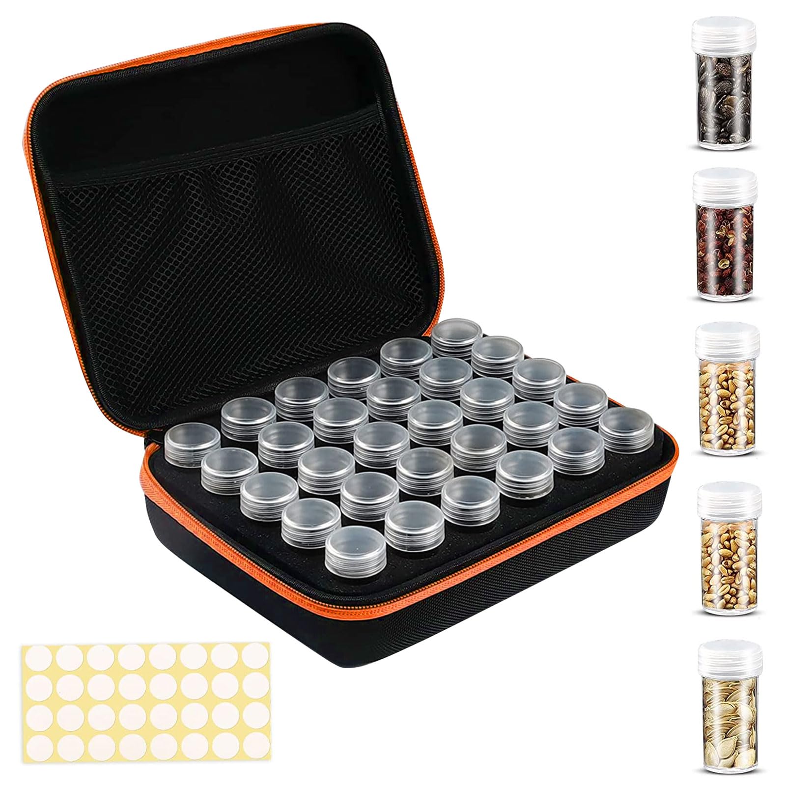 Boite Stockage Graines, 30 Grilles Boîte de Rangement de Graines Diamond Painting Accessoires Boite de Rangement oîtes de Rangement pour DIY Craft pour Graines de Légumes de Fruits de Fleurs(Orange)