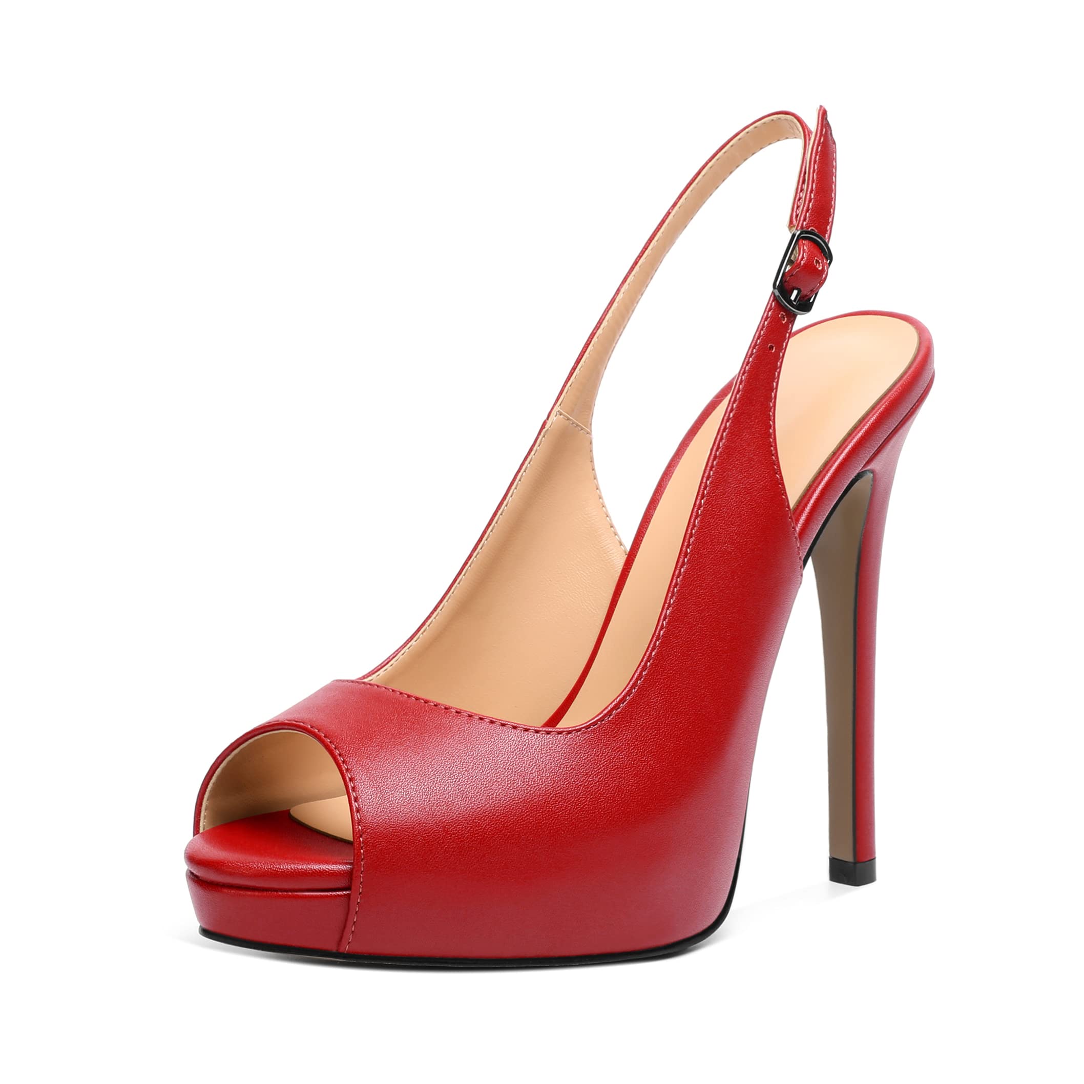 Elashe Damen Plateau Sandaletten Peeptoe Slingback High Heels Öffnen Zehe Stiletto Schuhe