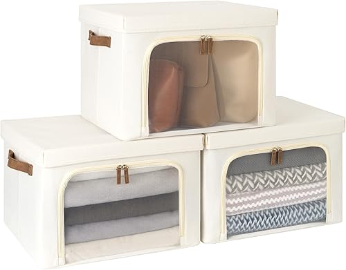 StorageWorks Contenedores de almacenamiento con tapas, cajas decorativas con ventana transparente para ropa, cestas plegables de tela para
