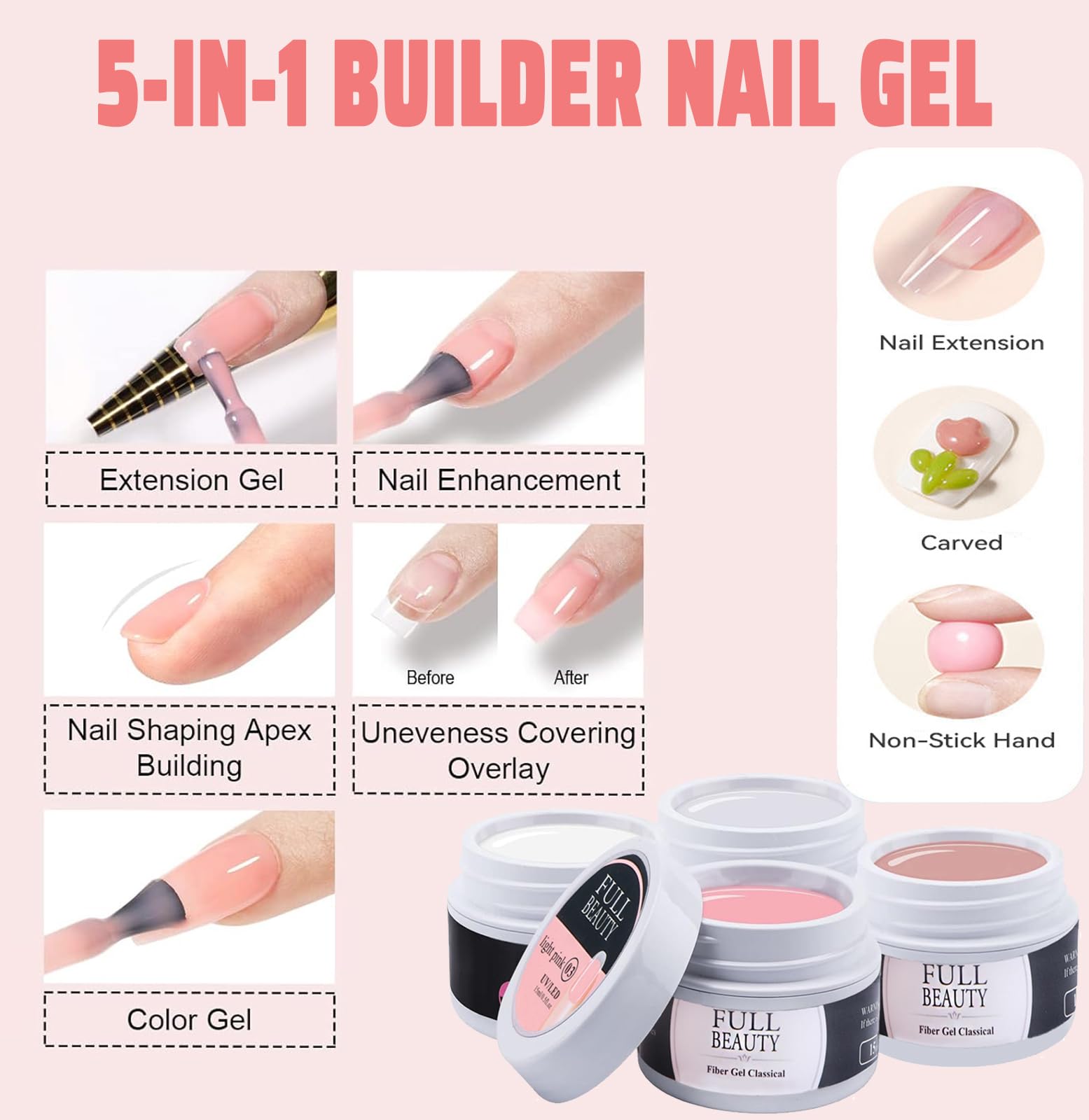 Builder Gel Unghie-4 * 15ml Builder Nails Gel Ricostruzione Unghie, Gel Unghie Ricostruzione Professionale, Adatto per Principianti e Professionisti, Builder Gel Unghie - Gel UV LED