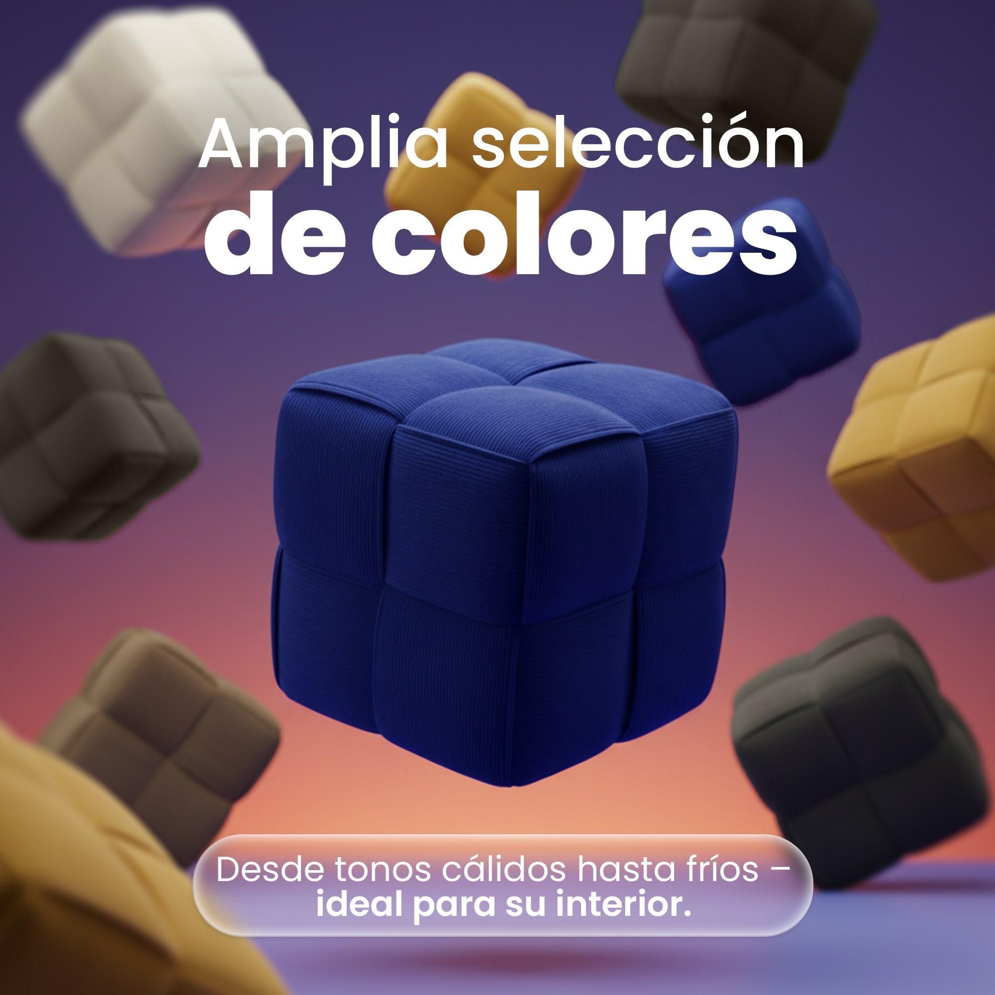 CLP Puff Forinta de Pana, Cuadrado Acolchado, diseńo Moderno Beige, cómodo y Estable para salón y Dormitorio, Color:Crema