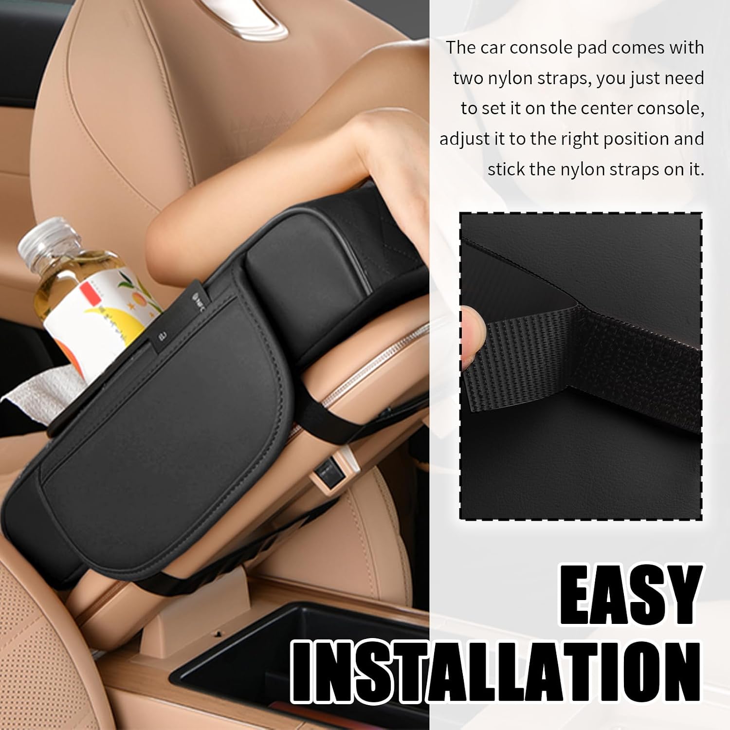 5-in-1 Car Center Console Cover,Leather Car Armrest Cover with Cup Holder/Storage Pocket/Phone Holder/Cars Tissue Holders,Thickened Cars Armrest Storage Box for Relieving Elbow Fatigue (Black)