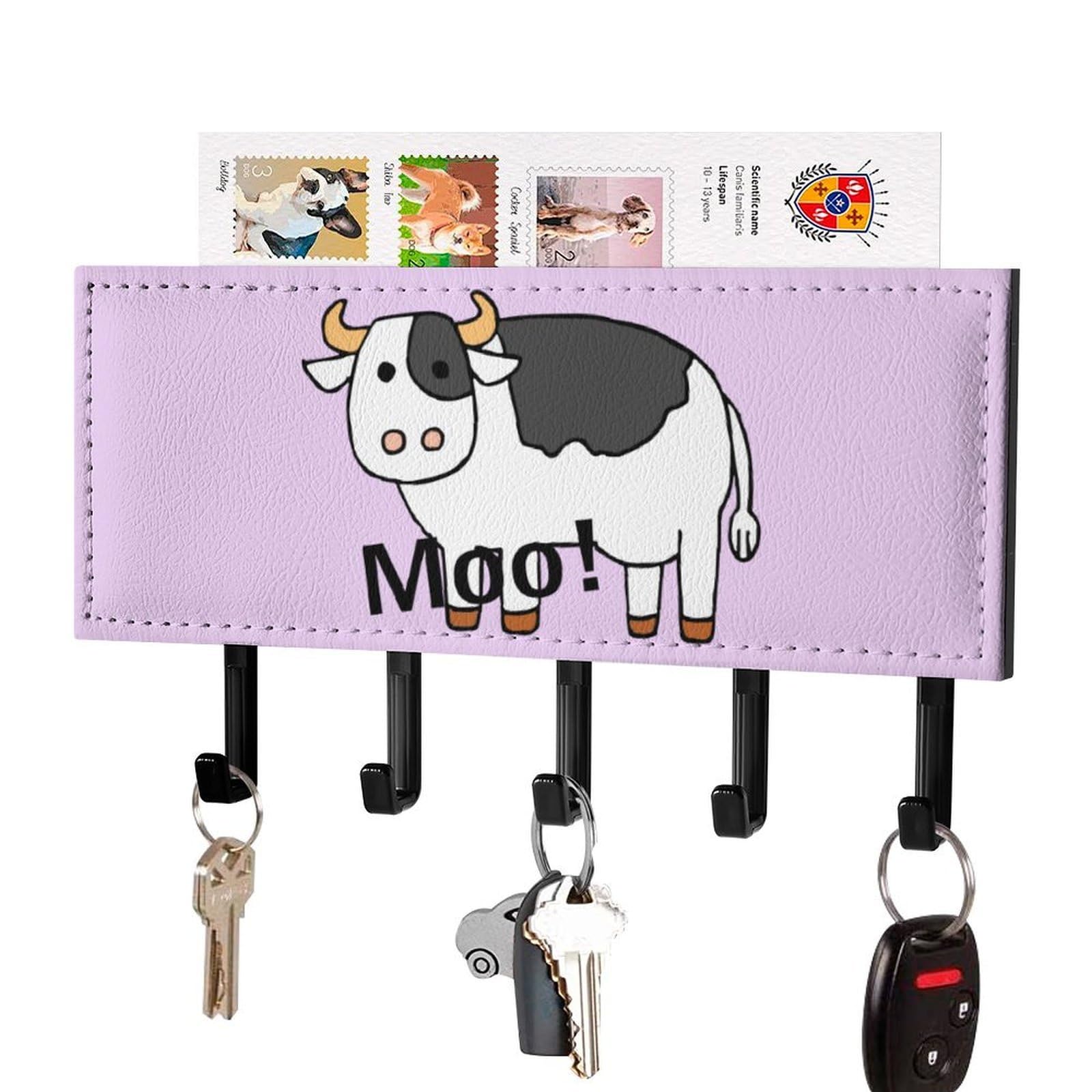 NCLQVJXZKHW Funny Cow Moo Key Holder with 5 Hooks Key Hooks Wall Mounted Key Racks Key Hanger Organiser Shelf