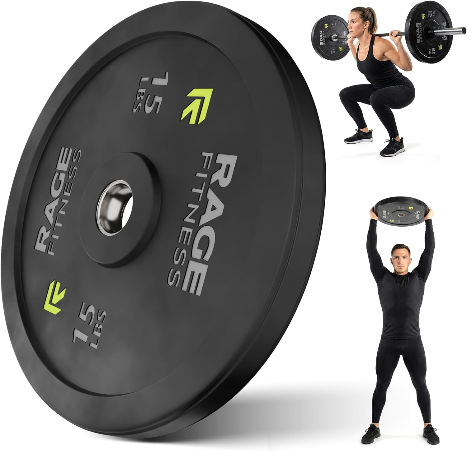 Rage Fitness Olympic Bumper Plates – Rubber-Coated Weight Plates with Steel Insert for Strength Training & Home or Commercial Gyms (10–45 lb, Sold Individually)