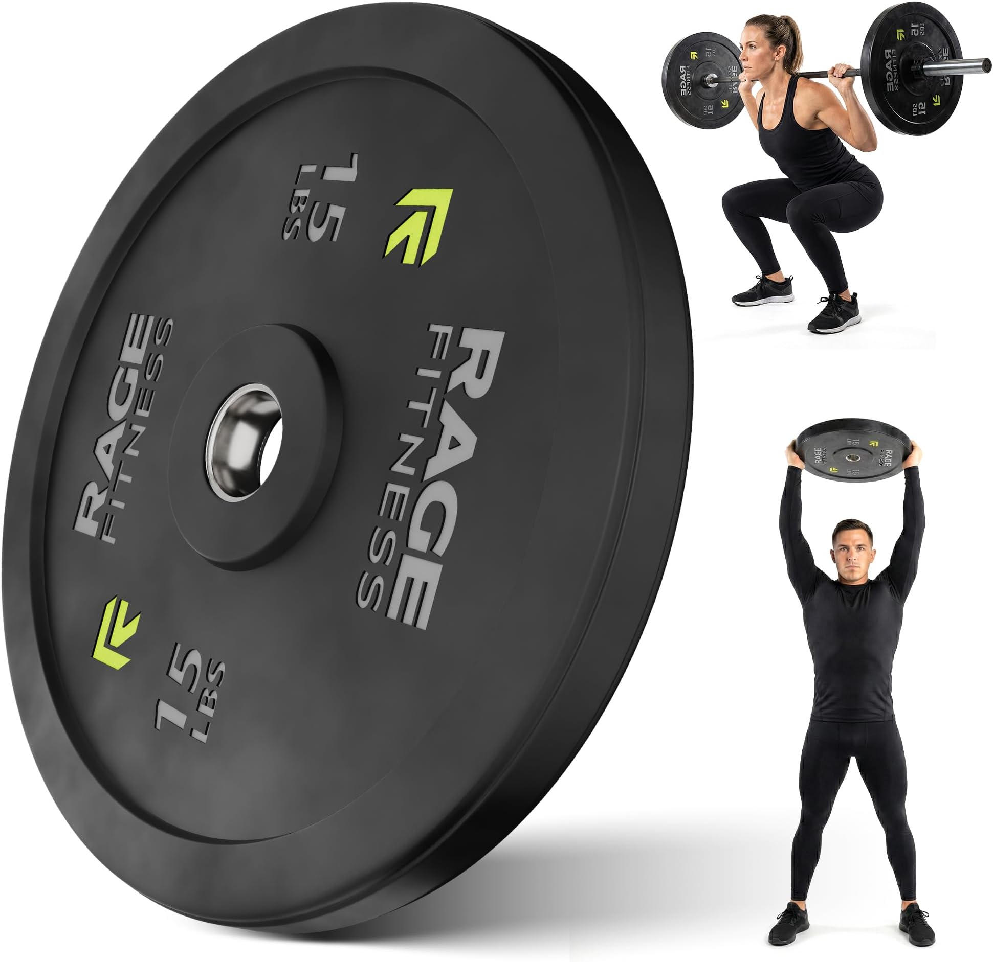 Rage Fitness Olympic Bumper Plates with 2" Insert, Rubber Coated, 10-45lb | Single Black Plate, Fits 2" Bars For Squats, Deadlifts, Presses Workouts & Excercises