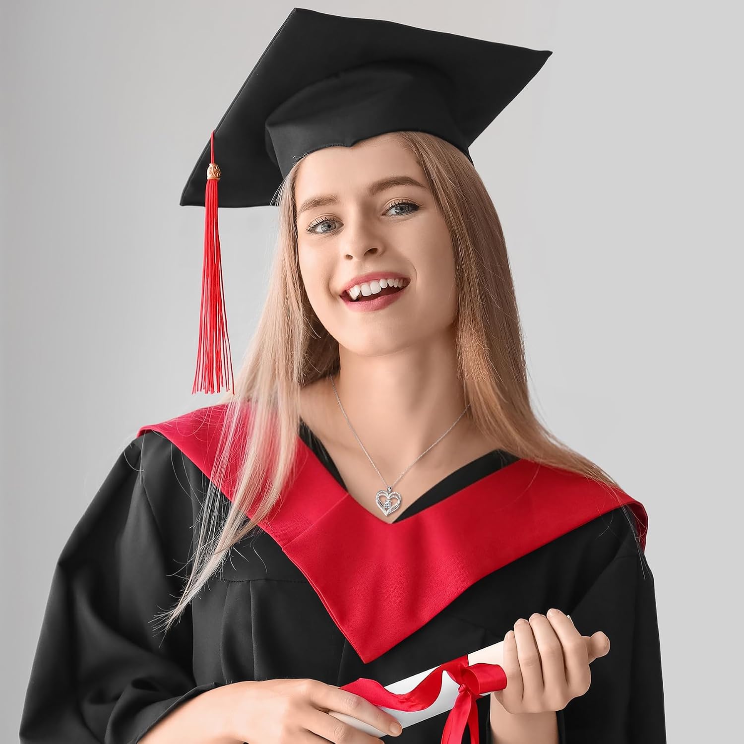 NORBU The Adventure Begins S925 Graduation Gifts for Her 2025, 5A CZ Graduation Cap Double Heart Pendant Necklaces for Women High School College Grad Jewelry Gift