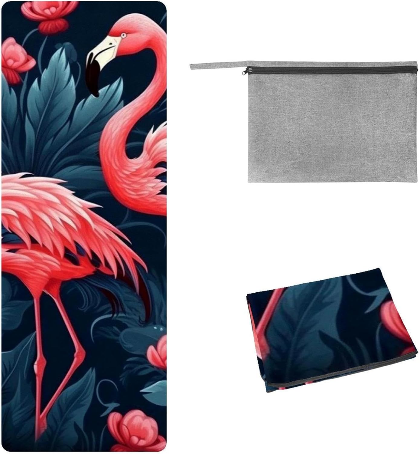 Yoga Towel, Tropical Flamingo Pattern Non Slip Sweat Absorbent Hot Yoga Mat Towel for Hot Yoga, Pilates and Fitness - 72.8" x 26.8"