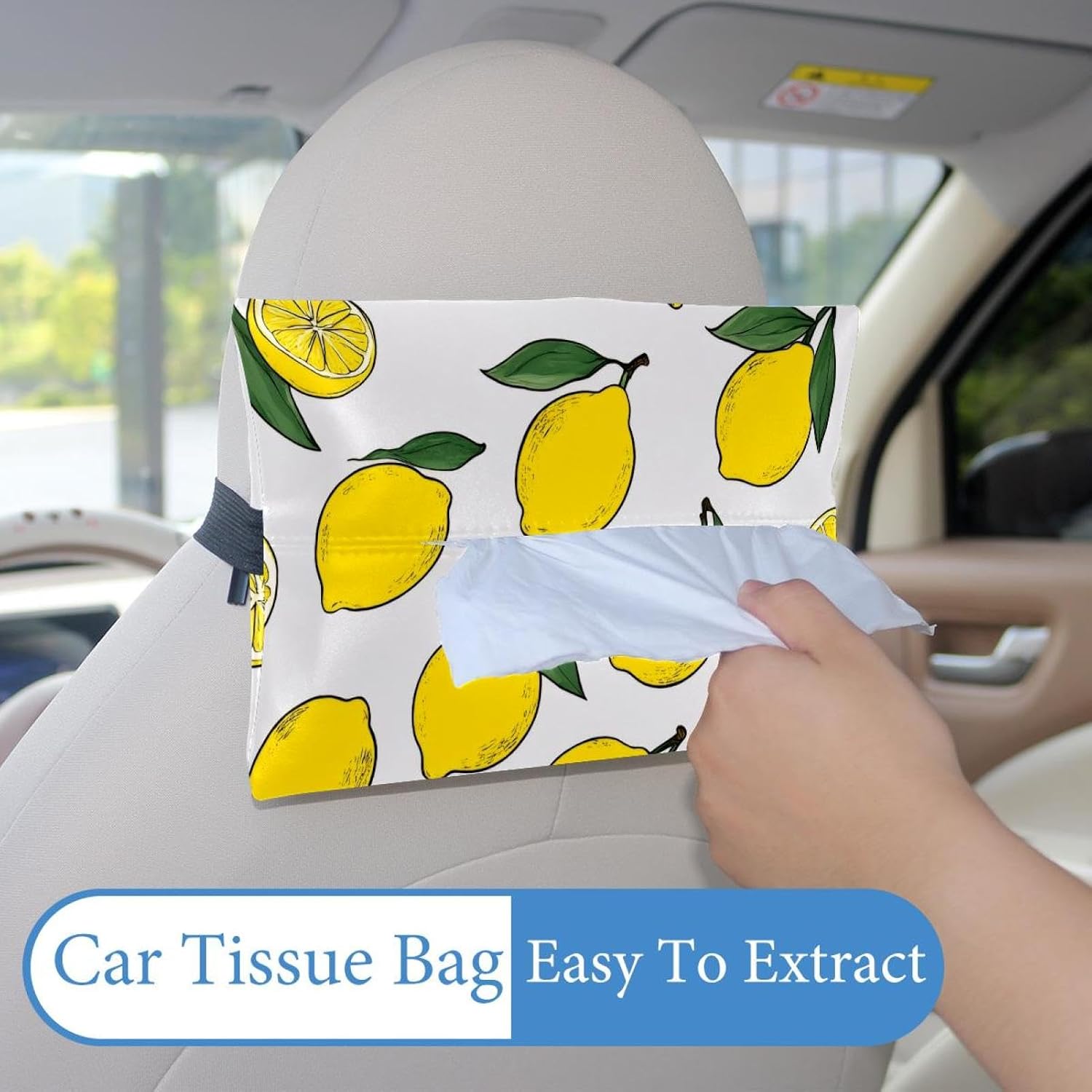 2 Pieces Tissues Purse Pocket Car Tissue Box Holder, Reusable Travel Car Visor Tissue Pouch Zipper Tissue Case for Vehicle Paper Storage (Lemon Painting) image 2