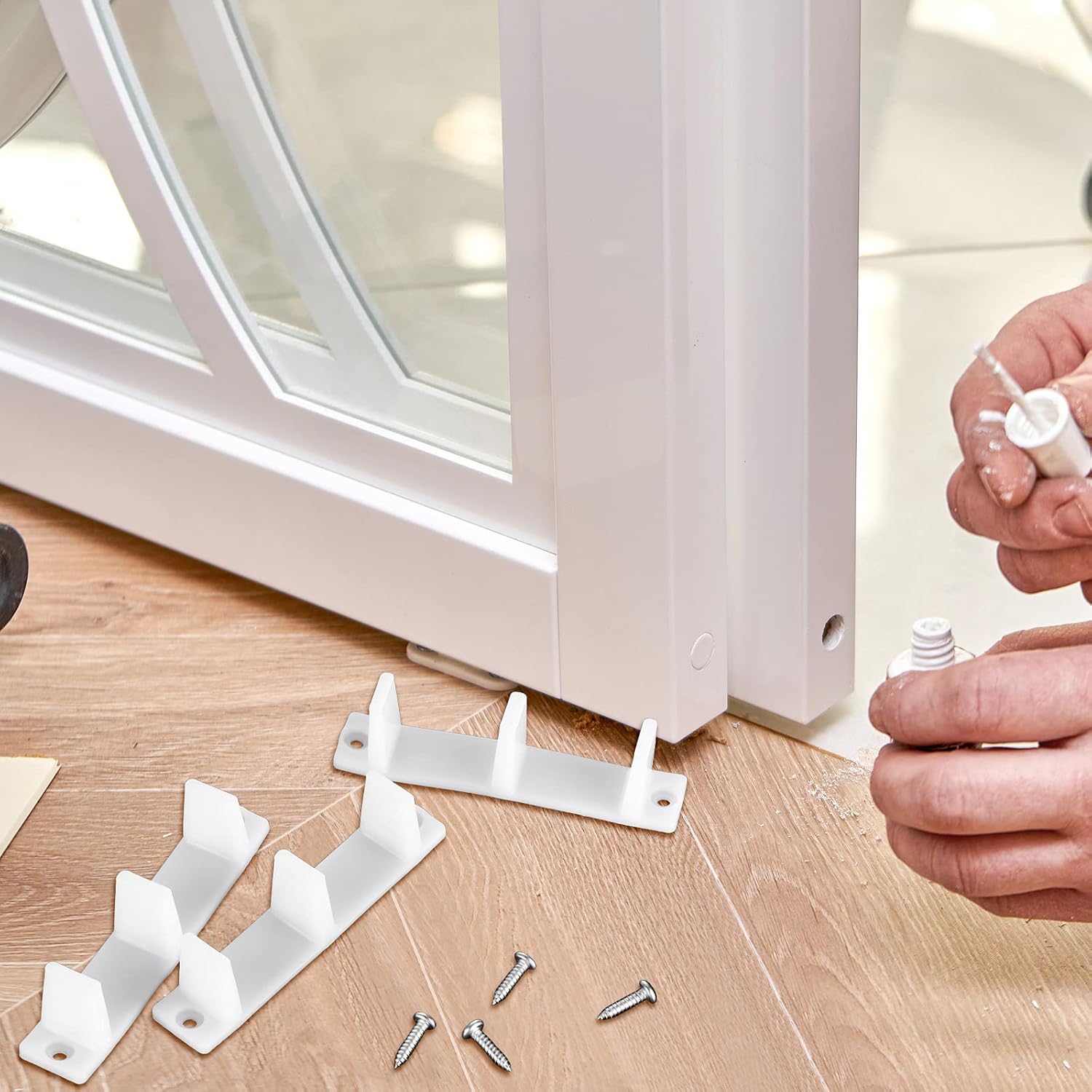 Jetec 10 Pieces Plastic Sliding Closet Door Guide Floor Bottom Guide Track Floor Mount Bypass 4-3/16, White