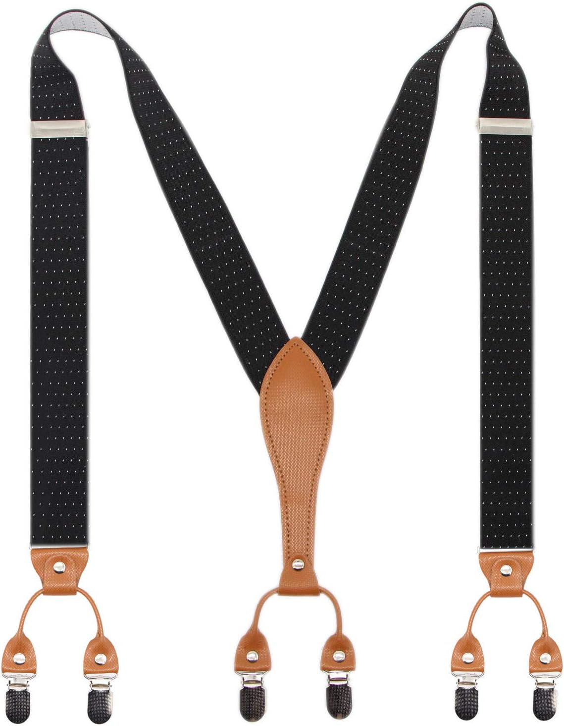 Mens Suspender Wide Leather 6 Metal Clips Adjustable Straps Y Shape