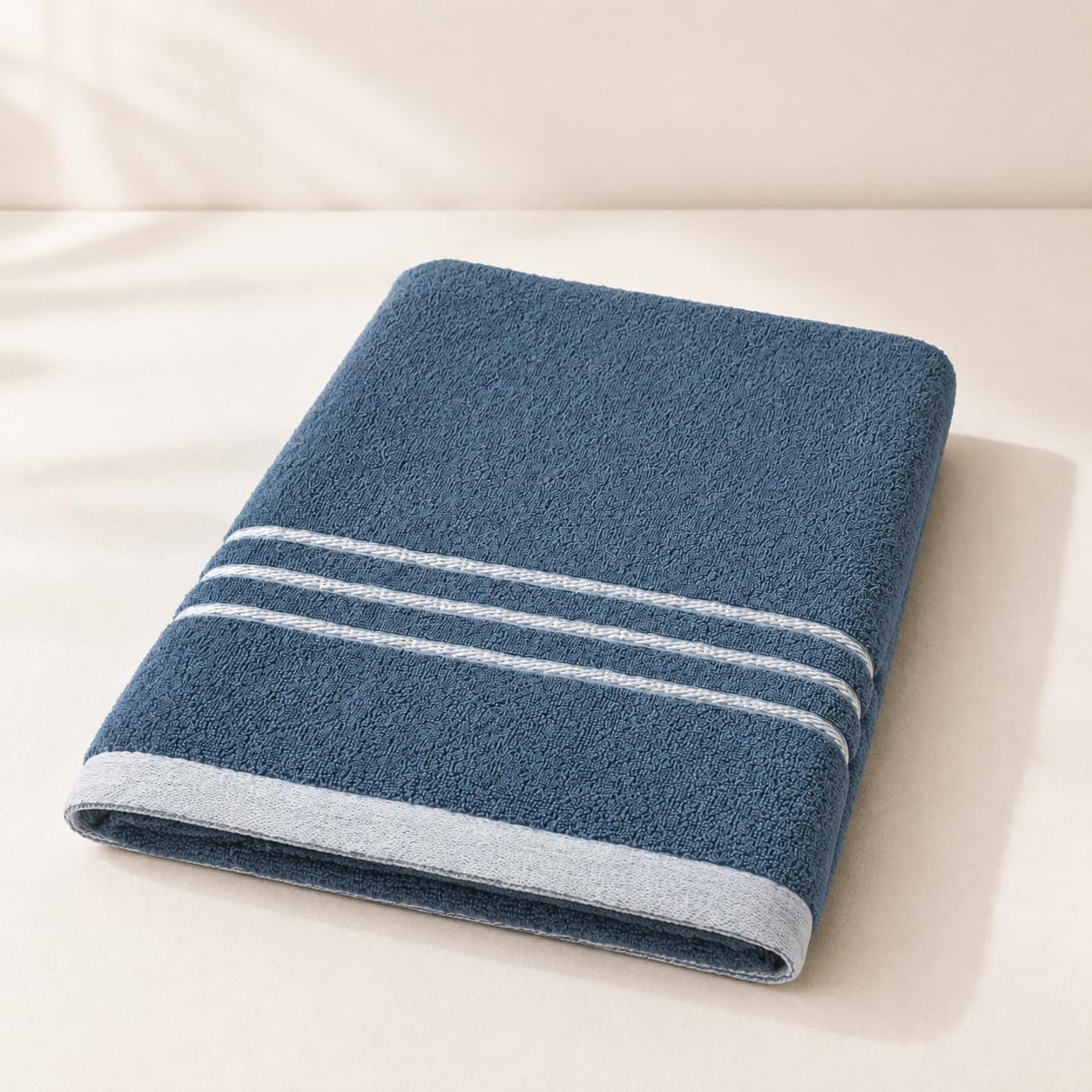 Blue Bath Towel with Stripe Border Detail | Soft Terry Fabric, Absorbent, Bathroom Essential, White Stripe Accent, Light Blue Border-image-29