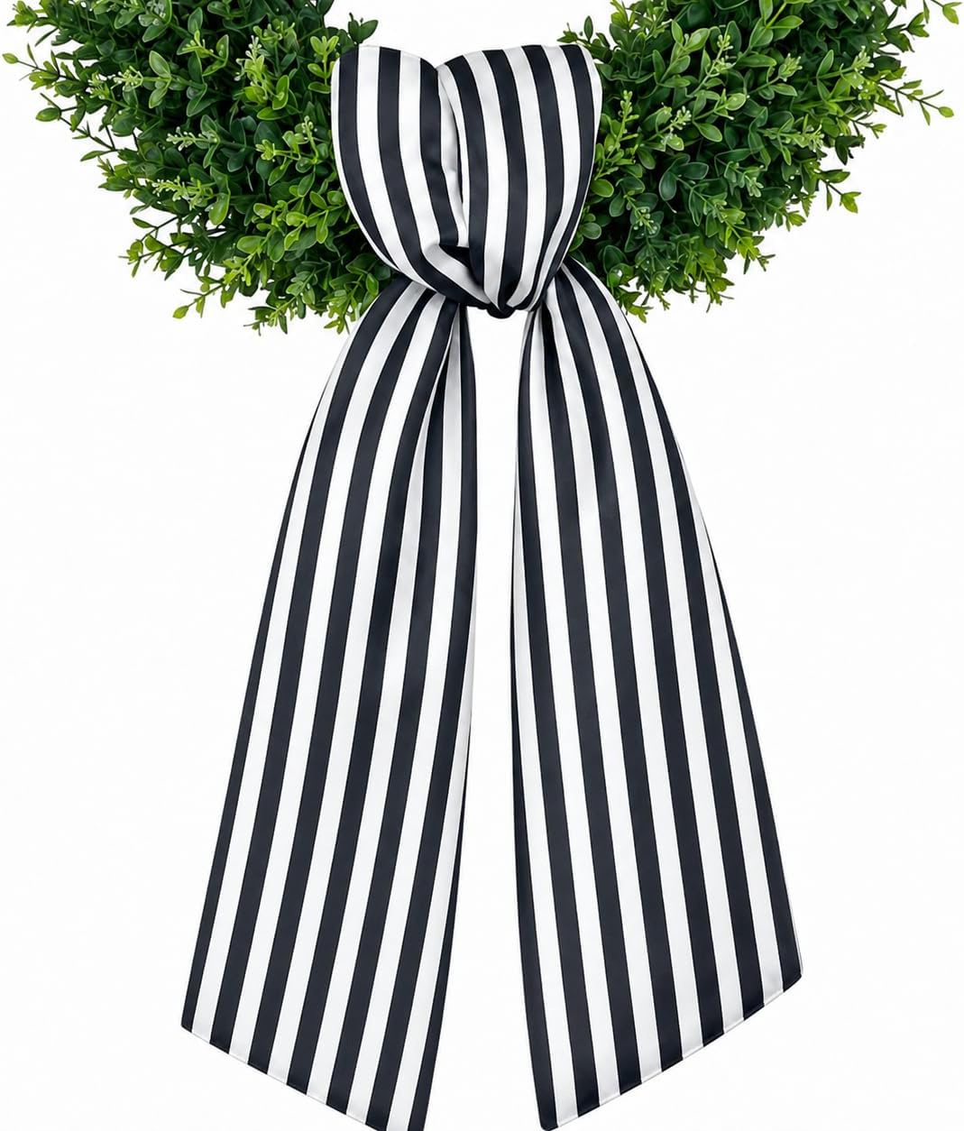 Black White Striped Wreath Sash for Front Door, 4.5 x 56 Inch Boxwood Satin Ribbon Garland Accessory for Porch Farmhouse Home Decor