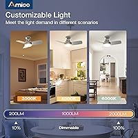 Vista 6 de Ventiladores de techo Amico con luces, ventilador de techo de perfil bajo de 30 pulgadas con luz y control remoto, montaje empotrado, reversible
