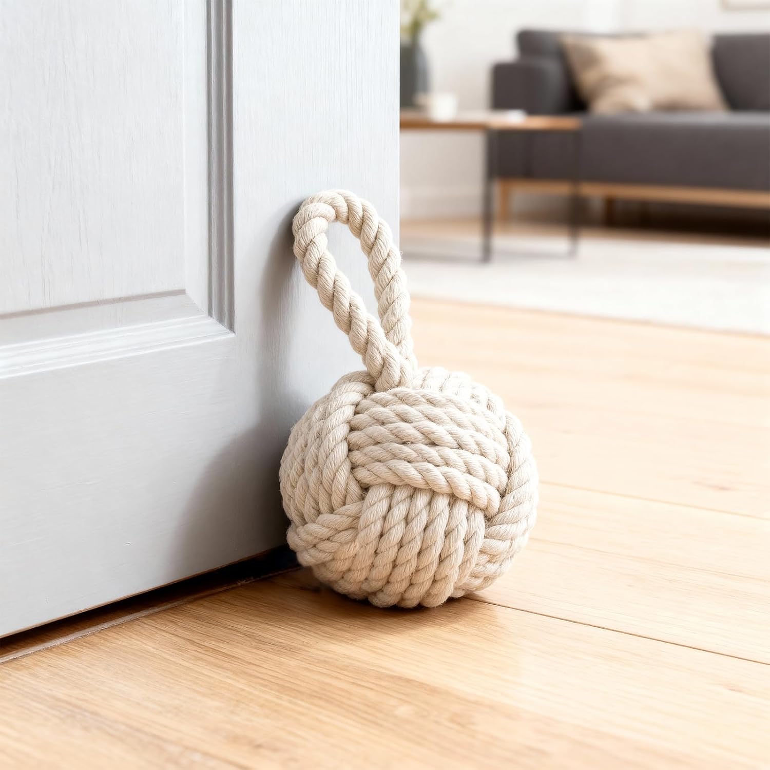 JOIKIT 2 PCS Rope Knot Door Stop, 3lbs Weighted Door Stopper for Bottom of Door Gap, Decorative Doorstop to Prevent Slamming, Keep Doors Open