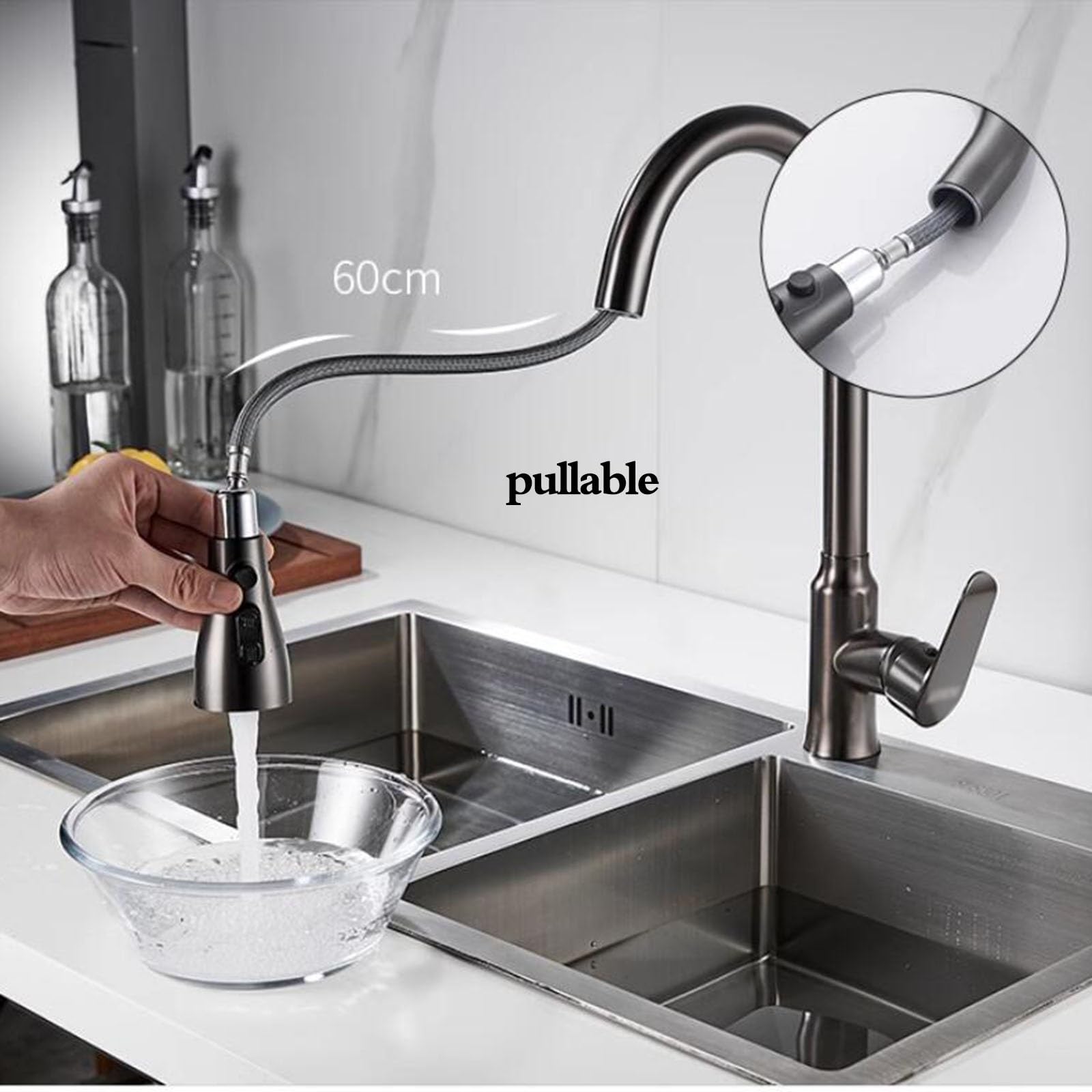 RajoNN Cocina Accesorios Grifo de Cobre Grifo Giratorio Extraíble Simple Grifo Universal para Lavavajillas Lavabos y Fregaderos 3 Formas de Descarga de Agua Fregaderos