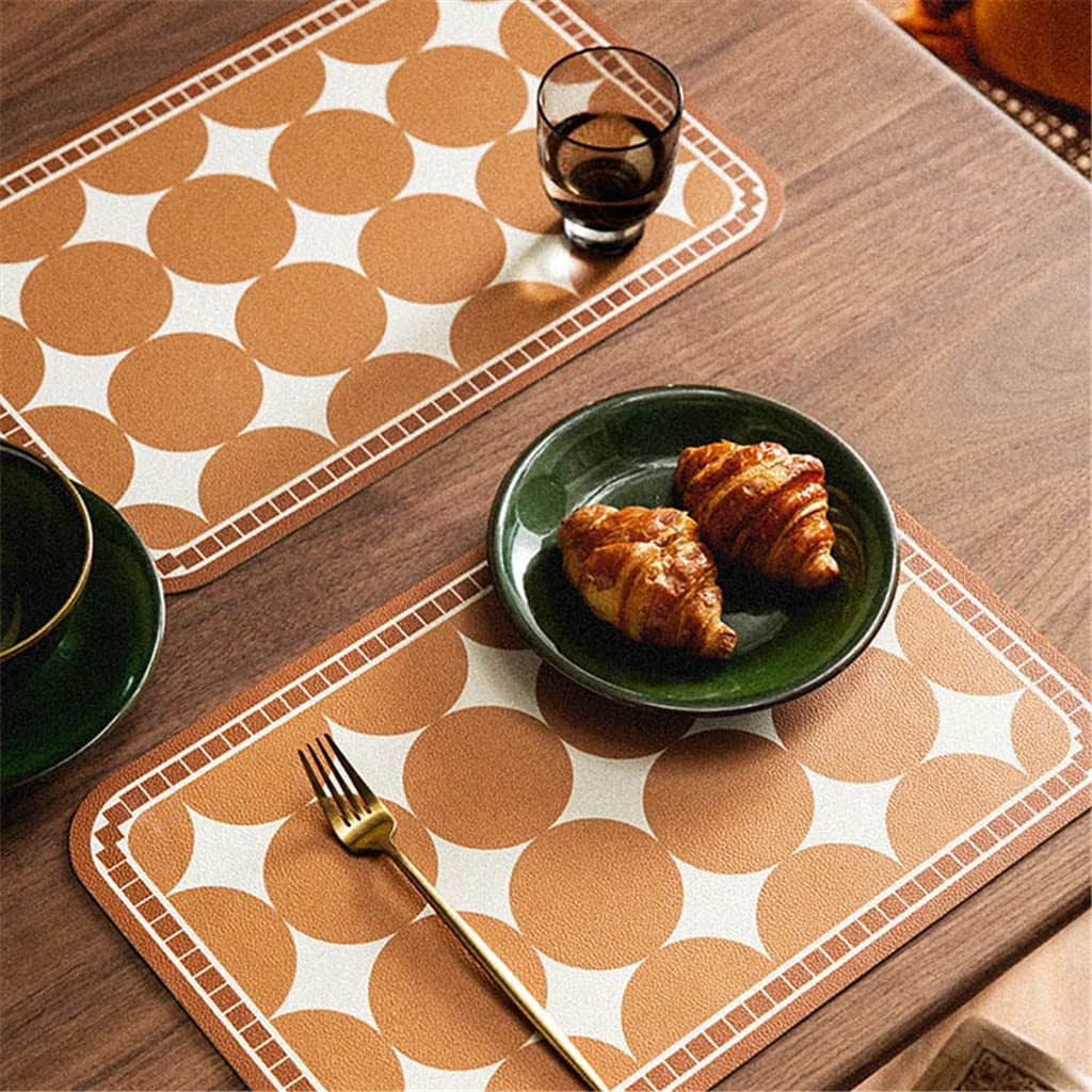 2 pièces Fleur rétro Motif Cuir Pad Table à Manger Tapis Motif Cuisine napperon décor à la Maison (A 30 * 45cm)