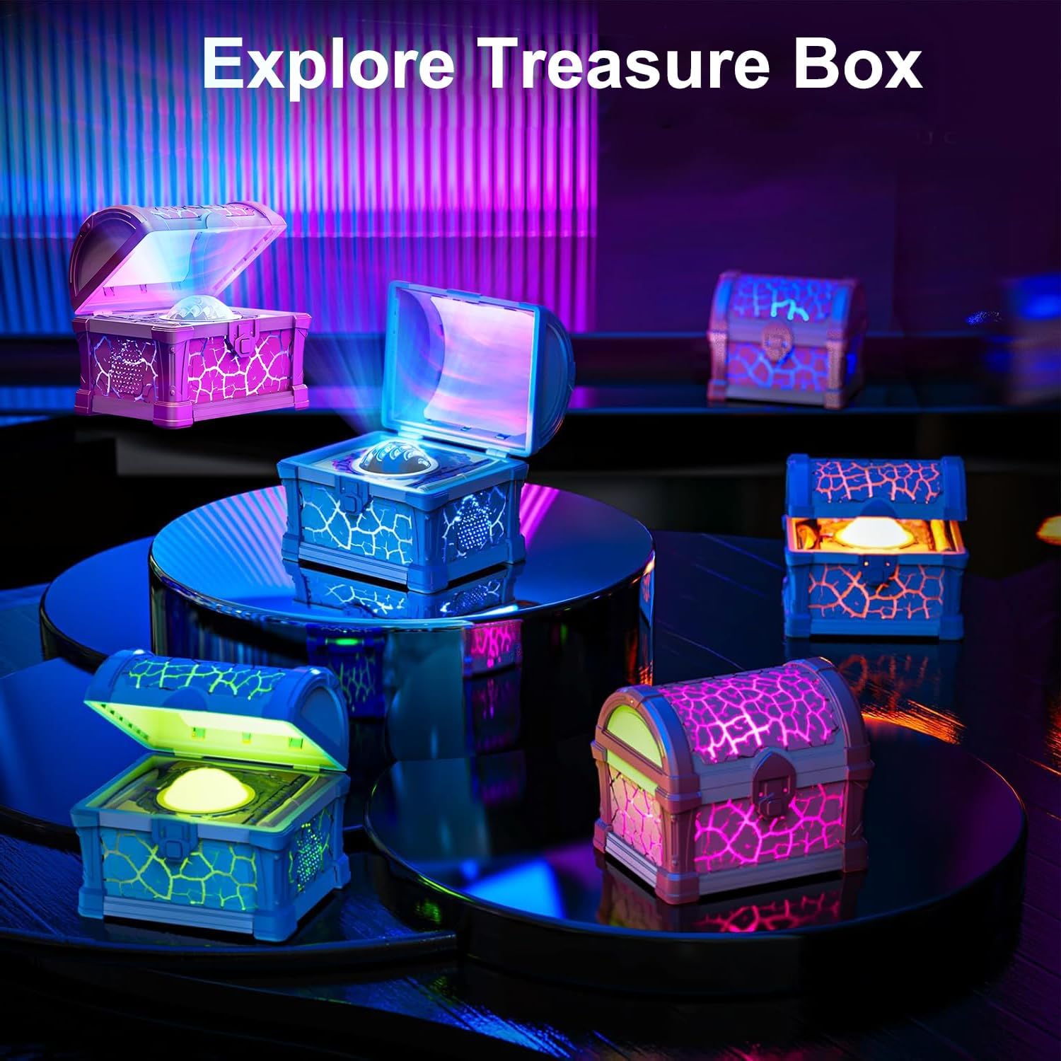 Treasure Box Northern Lights Projector, Galaxy Aurora Night Light Projector with 8 Colors, White Noises, Timer & Remote Control, Ceiling Projection Ambient Lighting for Bedroom Gaming Room Gifts, Pink