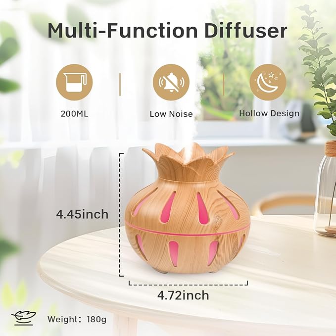 Difusor de Aromas Esenciales 330ml con Luz LED y USB, Madera de Cedro miniatura 2