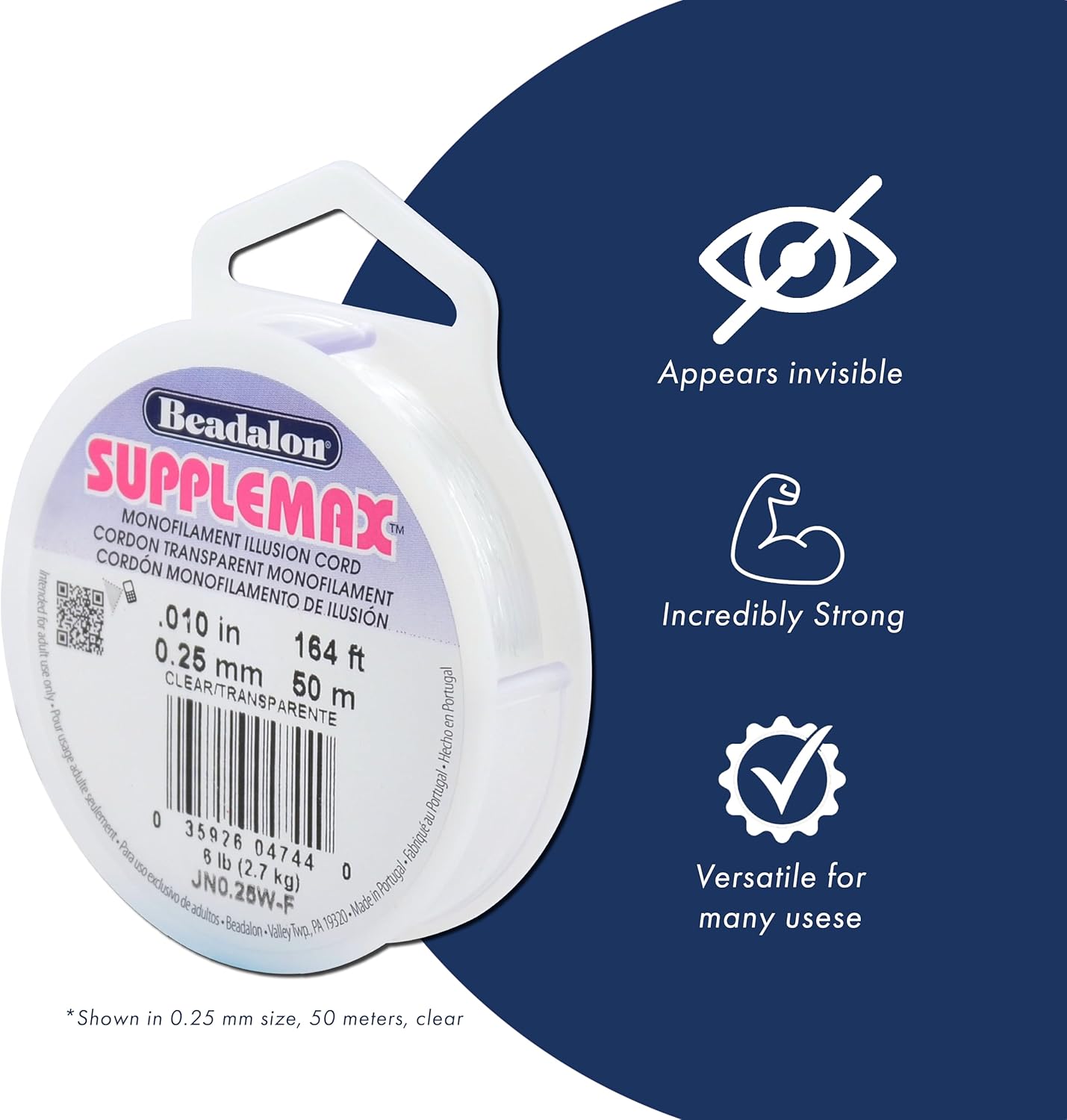 Beadalon SuppleMax Illusion Beading Cord, 0.25 mm / 0.010 in, Black Monofilament, 50 m / 164 ft - Image 2