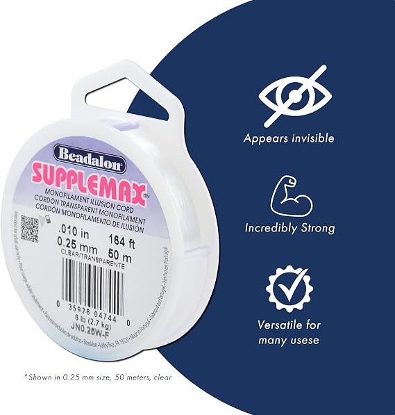 Beadalon SuppleMax Beading Thread - White, .25mm / .010in - 25m / 82ft