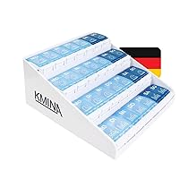 KMINA Porta Pillole Settimanale a 7 Scomparti (4 Dosi al Giorno), Etichette in Tedesco, Mattina, Mezzogiorno e Sera, Grande Capacità, Brevettato
