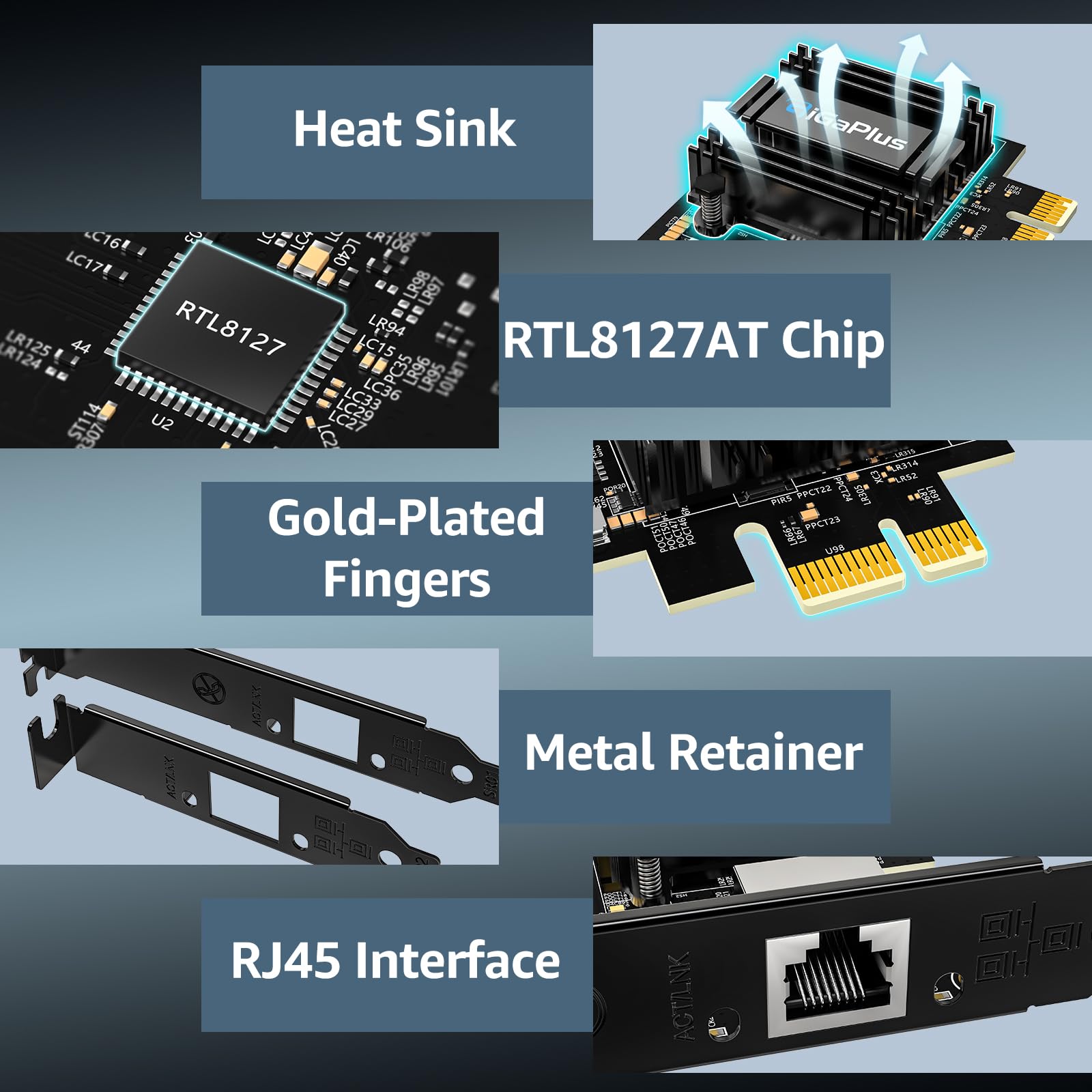 10Gb PCIe 4.0 x1 Network Card, GigaPlus 10G RJ45 Ethernet Card with Realtek RTL8127AT