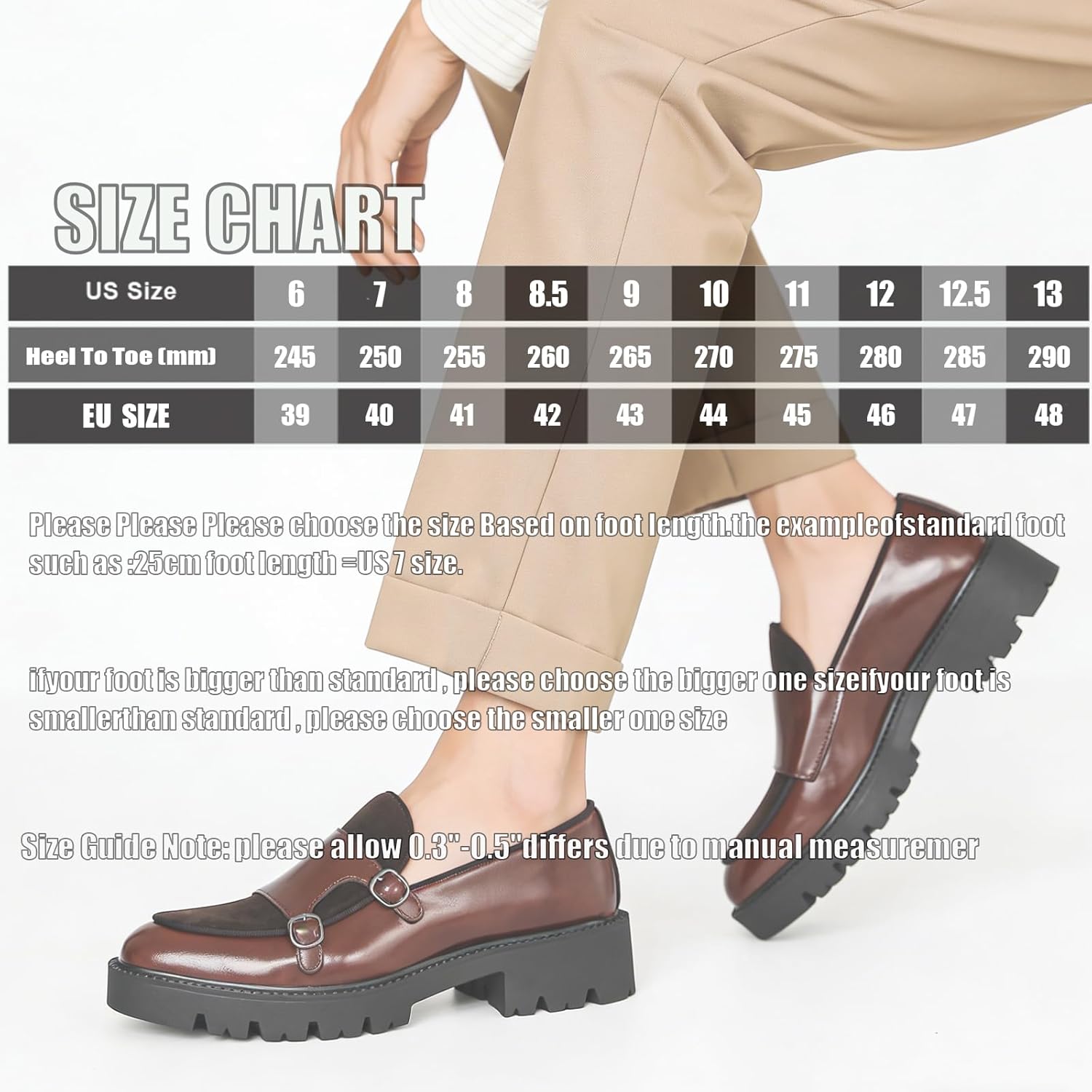 Men's Suede Leather Platform Loafers Fashion Round Toe Double Monk Leather Shoe Comfort Slip On Business Dress Shoes for Wedding Office Formal