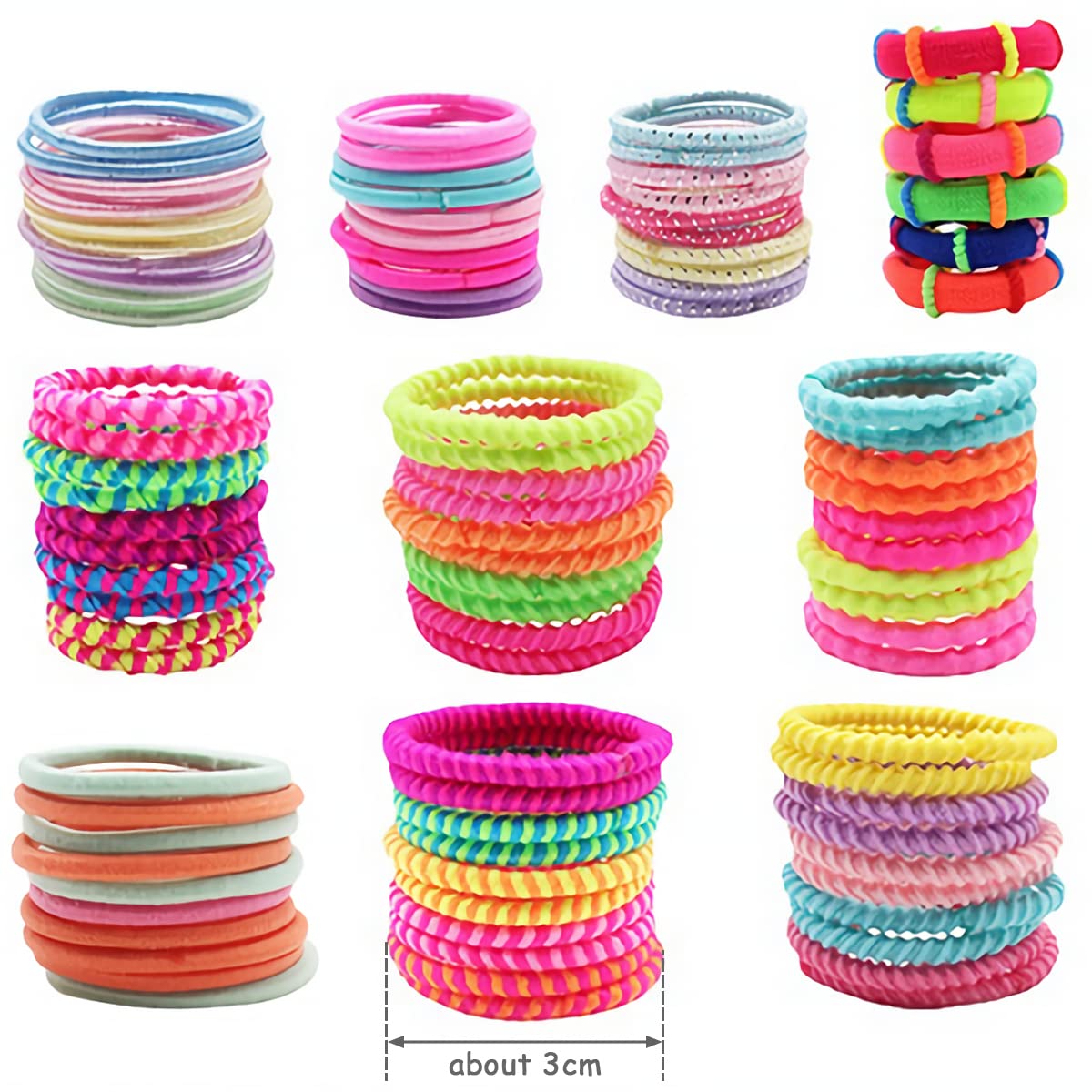 YUTOU Pack of 100 Hair Bobbles Girls 10 Styles Scrunchies Elastic Hair Bobbles Multicoloured Small Braid Scrunchies Mini Thin Hair Accessories Ponytail Hair Band Set for Children, Babies, Girls and - Image 3