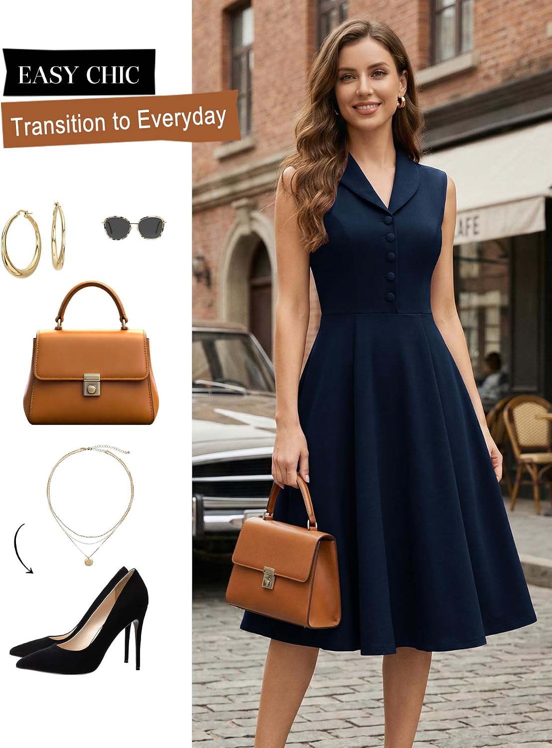 BeryLove Vintage 1950s Cocktail Dresses for Women Semi Formal Button Down A-Line Tea Party Dress