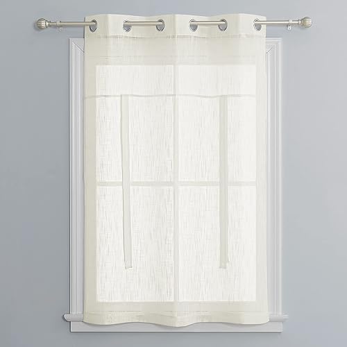 Vista 14 de PONY DANCE Cortinas de ventana de baño, pantalla con lazo para dormitorio, filtro de luz, semitransparente, cortinas romanas elegantes para Blanco