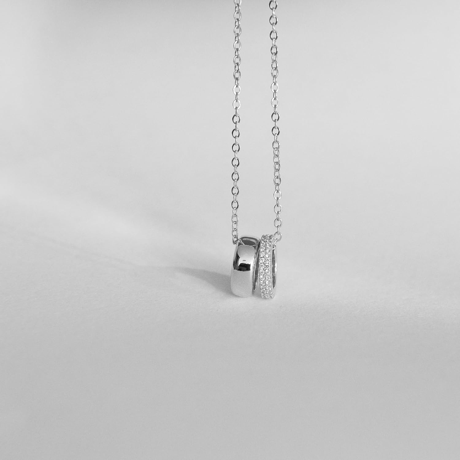 18K Gold Plated Cubic Zirconia Rondelle Pendant Necklace for Women | Two-Toned Dainty CZ Charm Necklaces - Image 5