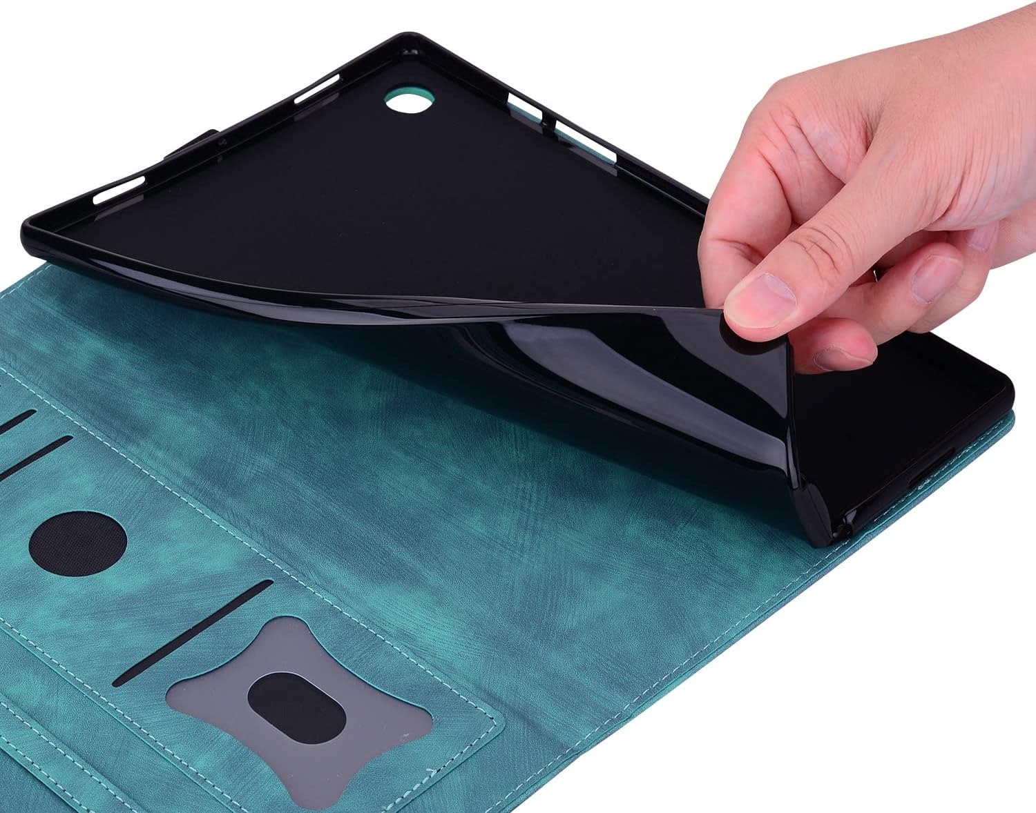 Anti-Yellowing Tablet Case Compatible with Kindle Fire HD10 2023 Shockproof PU Leather Embossed Foldable Stand Protective Case Flip Case Card Slot Tablet PC Case(Ye?il) image 4