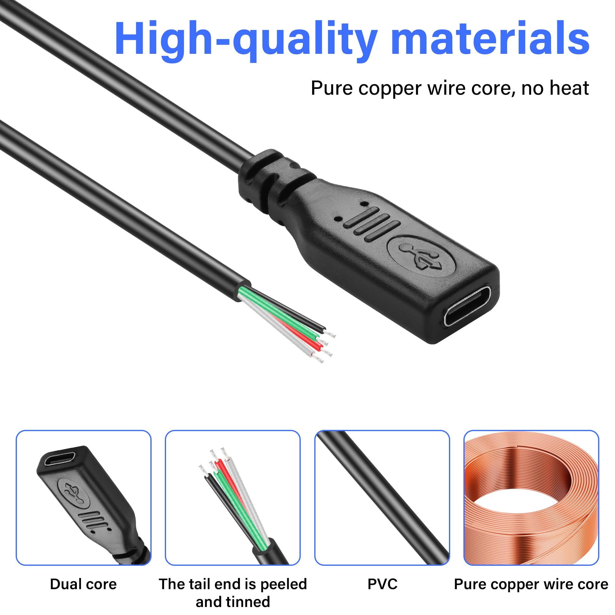 Yichtllk USB C Pigtail 2 Core Cavo USB Tipo C Maschio A 2Pin Filo Fai