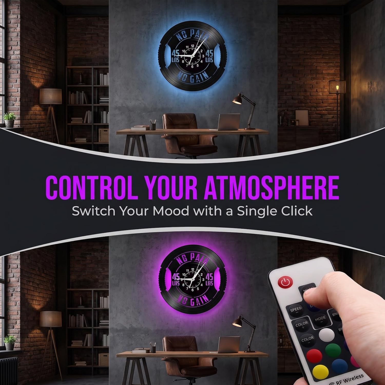 12 Inch Gym Clock for Home Gym 7 Kinds of LED Color for Workout Room Garage image 4