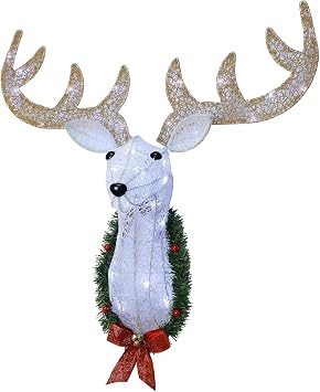 WATERGLIDE Lighted Christmas Wall Decor Reindeer Head, 28" Pre-Lit 3D Rudolph Hanging Wreath with Battery Operated, 8 Modes & Timer, Light Up for Front Door Window Indoor Outdoor Festive Xmas Holiday