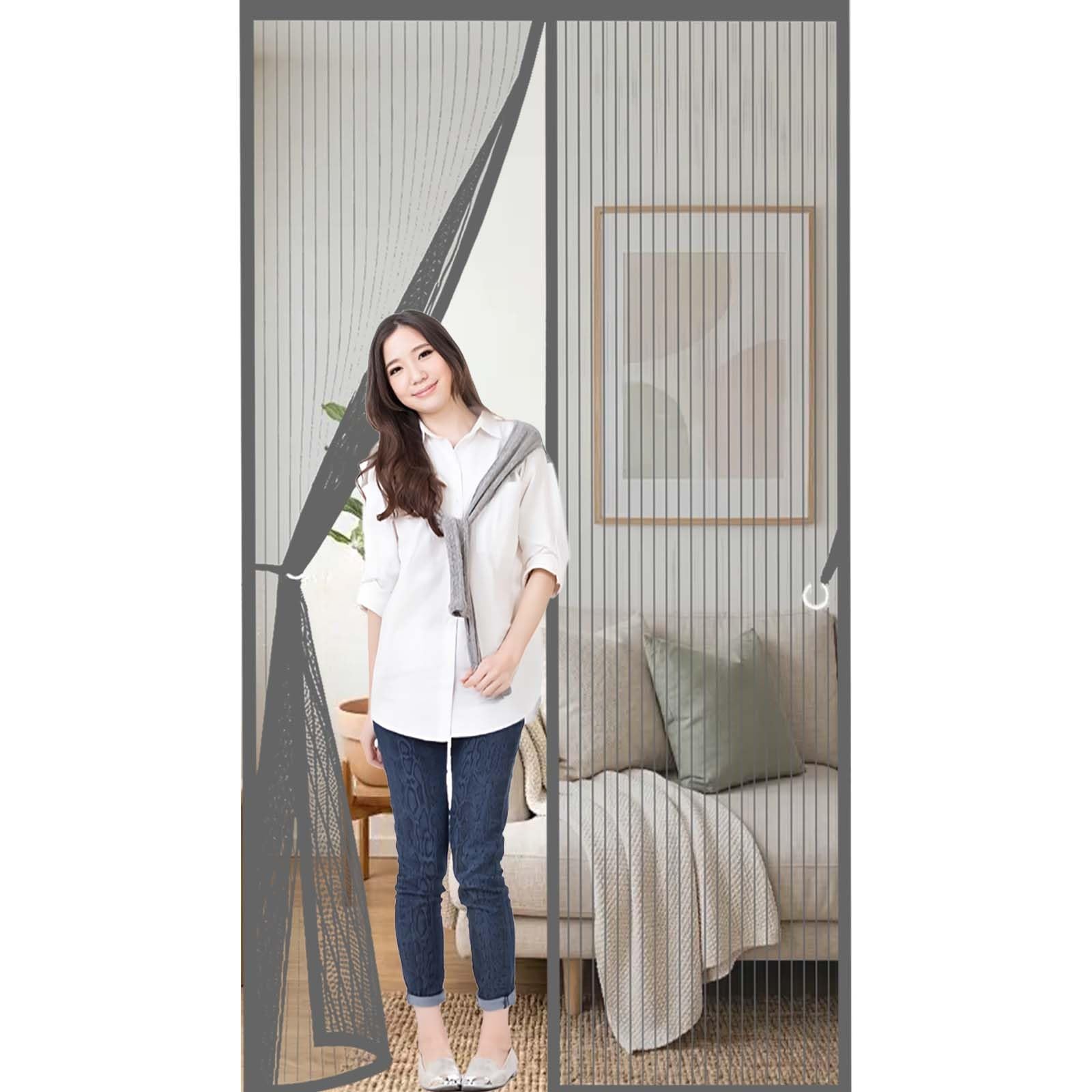 Fly Curtains 154 x 195 cm Powerful Magnets and Full Frame Magic Tape, No Drill Installation Magnetic Fly Screen Door Curtain Lets Fresh Air in, Hundreds of Sizes, Grey