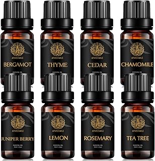 Aromatherapy Thyme Essential Oil Set for Diffuser, 100% Pure Bergamot Essential Oil Kit for Humidifier, 8x10ml Therapeutic Grade Essential Oils Set - Cedar, Chamomile, Lemon, Rosemary, Tea Tree Oils