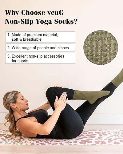 Miniatura 4 de yeuG 4 pares de calcetines de pilates antideslizantes con agarres para mujer, calcetines de agarre redondo para yoga, barras, hospitales