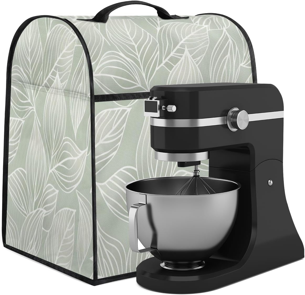Kitchen Aid Mixer Cover Simple Pattern Green Stand Mixer Cover Compatible with 6-8 Quarts Stand Mixers, Dust Covers with Zipper Pocket Foldable Washable Kitchen Aid Organizer Bag