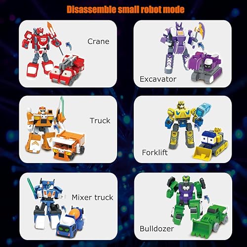 Miniatura 3 de GAGINAN Vehículo de construcción que se transforma en robot de juguete, vehículo de ingeniero 6 en 1, figuras de robot de deformación de 12