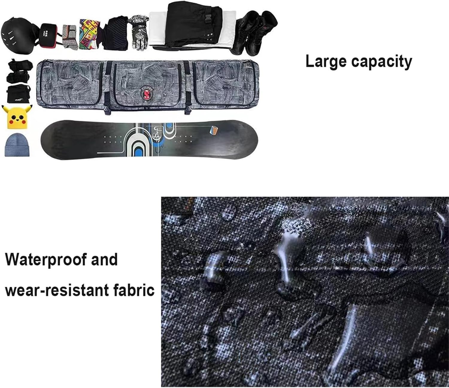 Padded Snowboard Bag with Wheels Double Rolling Ski Bag Foldable Wheeled Ski Bag Travel Bag for Single Snowboard and Snowboard Boots,Helmet,Clothes