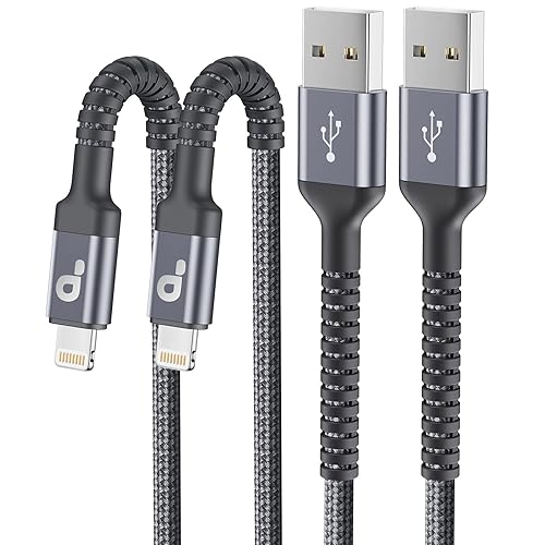 Paquete de 2 cables de carga para iPhone, 6 pies, cable Lightning trenzado de nailon, certificado MFi de Apple, cable de carga rápida para iPhone