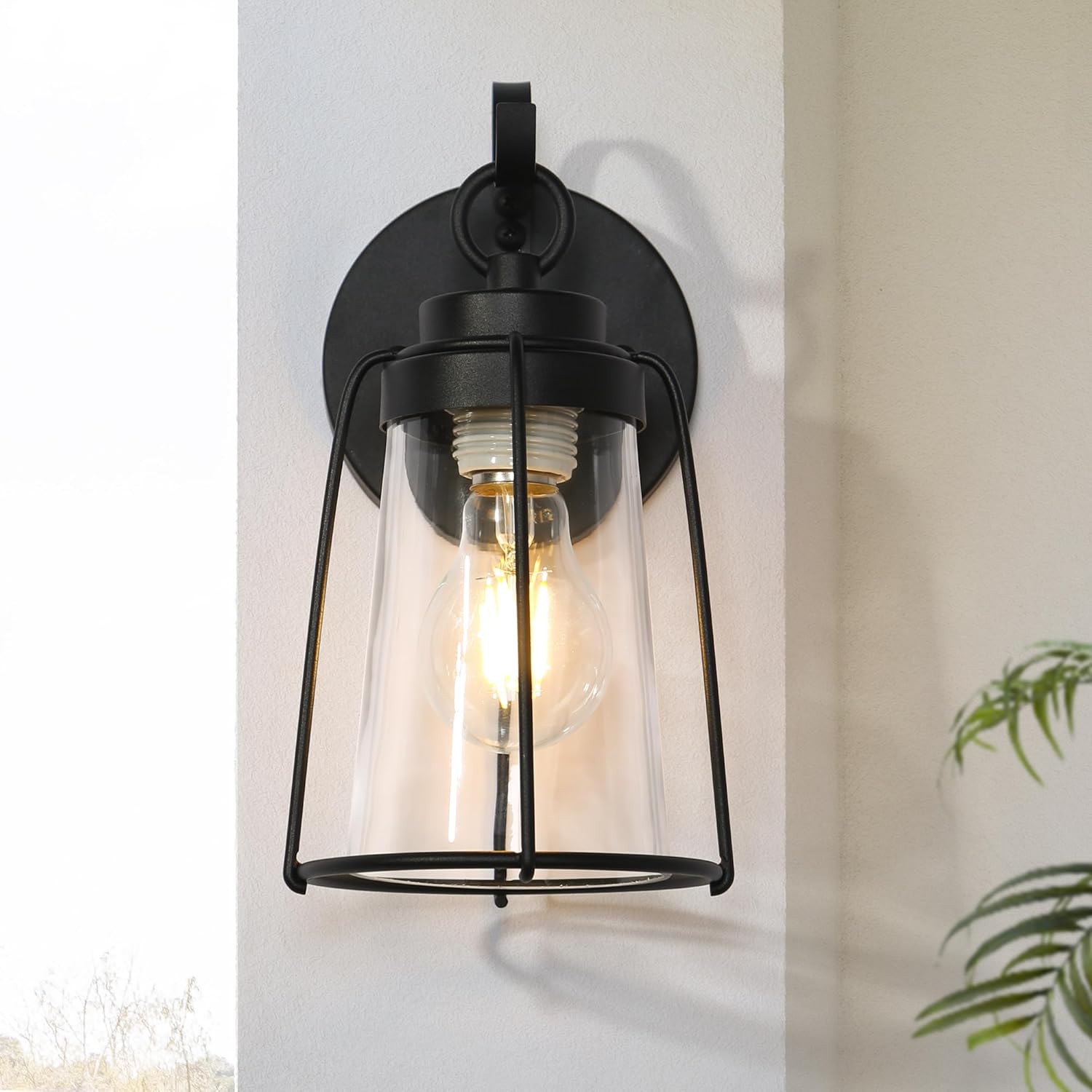 Black Outdoor Wall Sconces, Farmhouse Exterior Wall Mounted Light with Clear Glass Water Proof Outdoor Porch Lights for Patio, Gazebo, Entryway