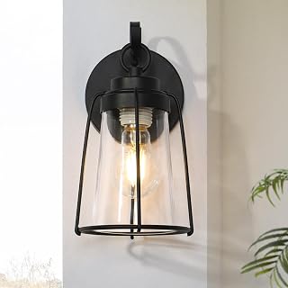 Black Outdoor Wall Sconces, Farmhouse Exterior Wall Mounted Light with Clear Glass Water Proof Outdoor Porch Lights for Patio, Gazebo, Entryway