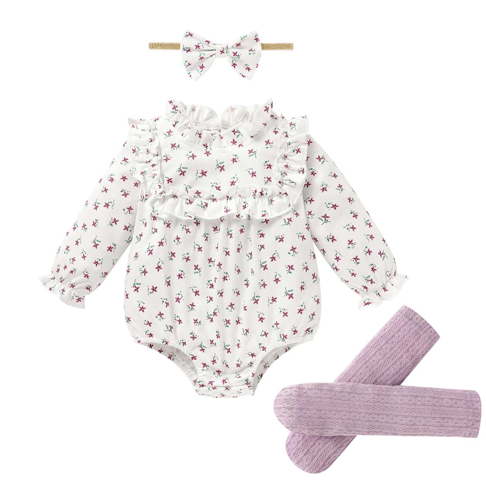 GRNSHTS Newborn Baby Girl Clothes Ruffle Rompers Toddler Fall Outfits for Girls Set Little Girl Fall Winter Clothing