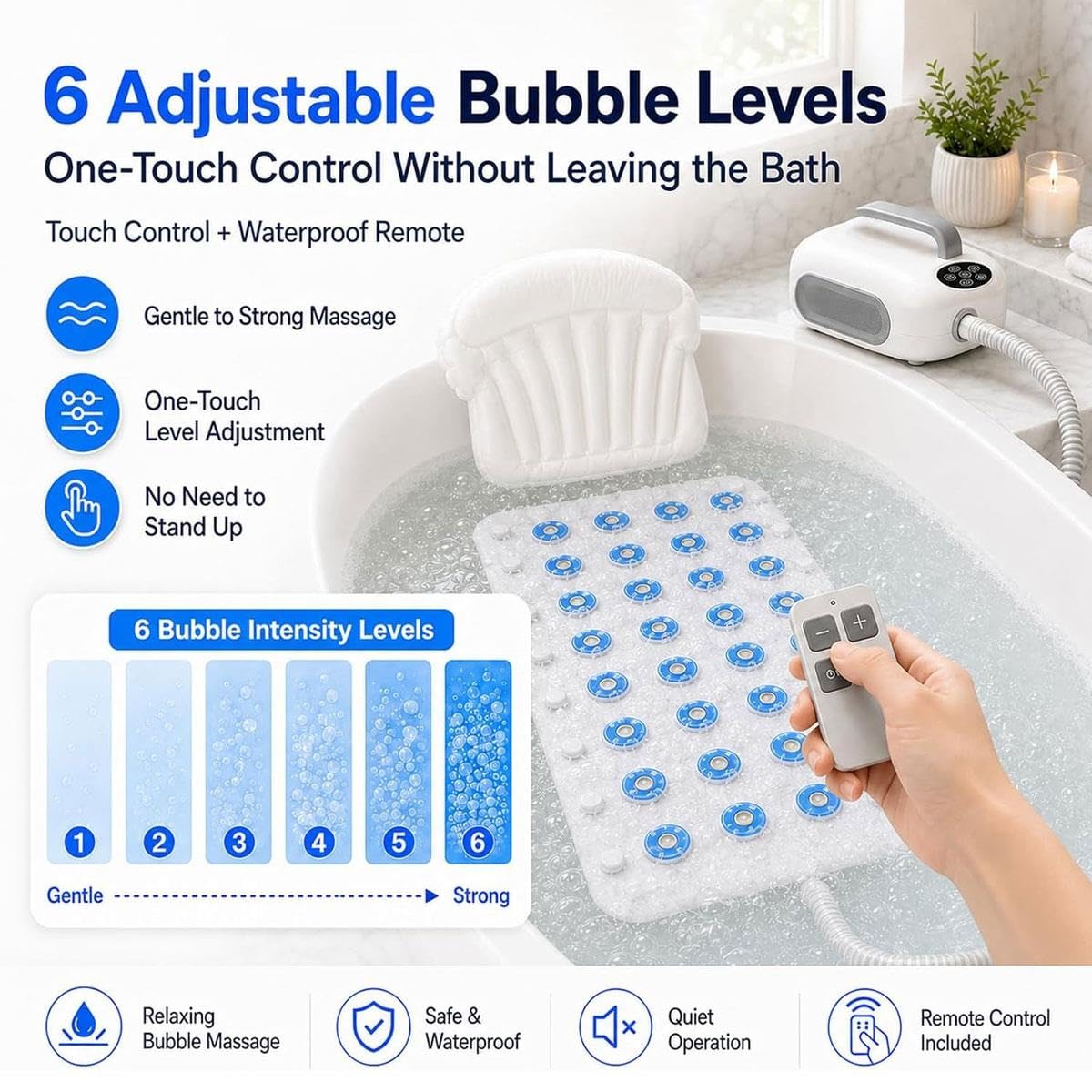Estera Masaje SPA baño calefacción y Almohada Inflable,Ajuste 6 velocidades