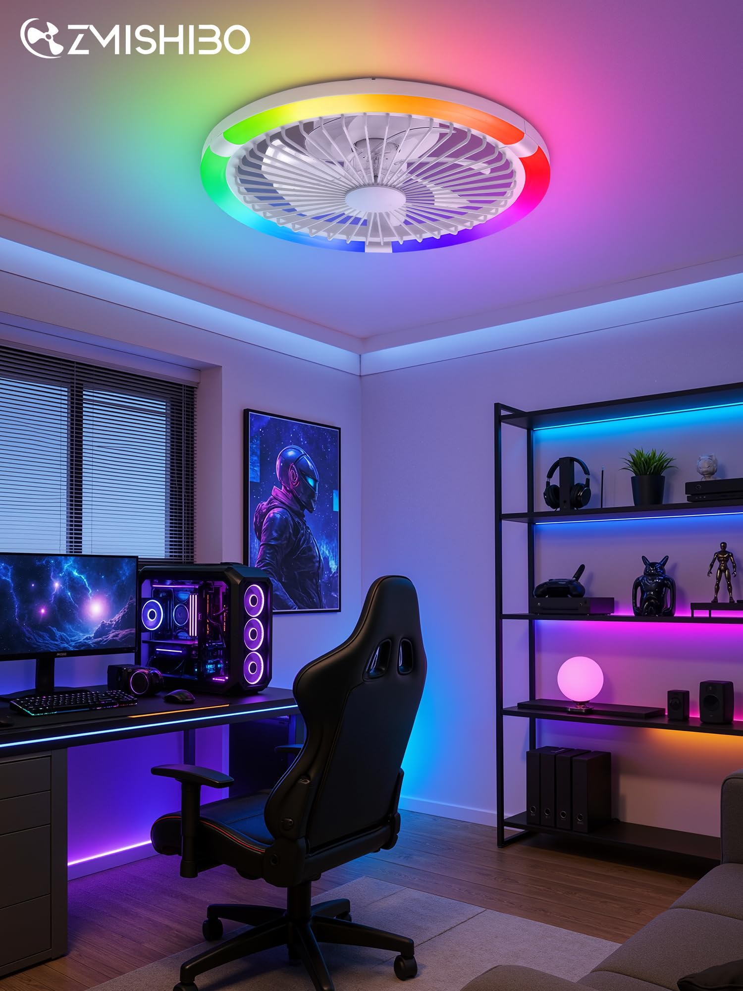 ZMISHIBO 50W Ventilateur de Plafond avec Lumière Ø50cm, 3 Couleurs, 6 Vitesses, Télécommande & Application, Mémoire, Luminosité Réglable 10-100%, Assemblage Requis (RGB)